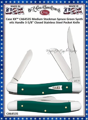 W.R. Case & Son's Cutlery CA64535 Case XX™ Medium Stockman Spruce Green Synthetic Handle 3-5/8" Closed Stainless Steel Blade Pocket Knife W.R. Case & Son's Cutlery CA64535 Case XX™ Medium Stockman Spruce Green Synthetic Handle 3-5/8" Closed Stainless Steel Blade Pocket Knife