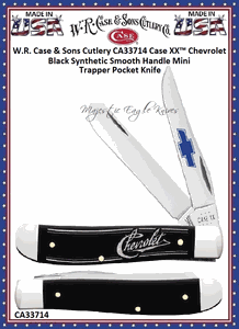 W.R. Case & Sons Cutlery CA33714 Case XX� Chevrolet Black Synthetic Smooth Handle Mini Trapper Pocket Knife
