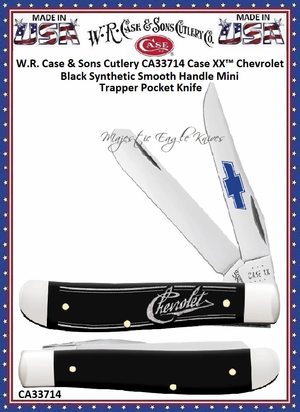 W.R. Case & Sons Cutlery CA33714 Case XX� Chevrolet Black Synthetic Smooth Handle Mini Trapper Pocket Knife
