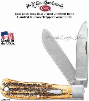 W.R. Case & Son's Cutlery CA10364 Case 2019 Tony Bose Jigged 6.5 Bonestag Handle Bullnose Large Trapper Pocket Knife W.R. Case & Son's Cutlery CA10364 Case 2019 Tony Bose Jigged 6.5 Bonestag Handle Bullnose Large Trapper Pocket Knife