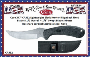W.R. Case & Sons Cutlery CA362 Case XX™ Lightweight Black Hunter Ridgeback Fixed Blade 8-1/2" Overall 4-1/8" Swept Blade Skinner Tru-sharp Surgical Stainless Steel Knife W.R. Case & Sons Cutlery CA362 Case XX™ Lightweight Black Hunter Ridgeback Fixed Blade 8-1/2" Overall 4-1/8" Swept Blade Skinner Tru-sharp Surgical Stainless Steel Knife