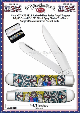 W.R. Case & Sons Cutlery CA38818 Case XX™ Stained Glass Series Angel Trapper 4-1/8" Overall 3-1/4" Clip & Spey Blades Tru-Sharp Surgical Stainless Steel Pocket Knife W.R. Case & Sons Cutlery CA38818 Case XX™ Stained Glass Series Angel Trapper 4-1/8" Overall 3-1/4" Clip & Spey Blades Tru-Sharp Surgical Stainless Steel Pocket Knife