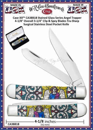W.R. Case & Sons Cutlery CA38818 Case XX� Stained Glass Series Angel Trapper 4-1/8" Overall 3-1/4" Clip & Spey Blades Tru-Sharp Surgical Stainless Steel Pocket Knife 
