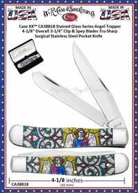 W.R. Case & Sons Cutlery CA38818 Case XX� Stained Glass Series Angel Trapper 4-1/8" Overall 3-1/4" Clip & Spey Blades Tru-Sharp Surgical Stainless Steel Pocket Knife 