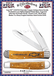 W.R. Case & Sons Cutlery CA33710 Case XX� Chevrolet Antique Bone Handle Trapper Pocket Knife