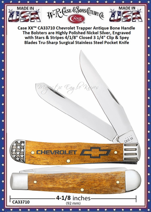 W.R. Case & Sons Cutlery CA33710 Case XX™ Chevrolet Antique Bone Handle Trapper Pocket Knife W.R. Case & Sons Cutlery CA33710 Case XX™ Chevrolet Antique Bone Handle Trapper Pocket Knife