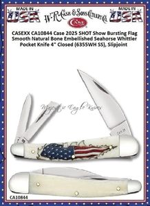 W.R. Case & Son's Cutlery CA10844 Case 2025 SHOT Show Bursting Flag Smooth Natural Bone Embellished Seahorse Whittler Pocket Knife W.R. Case & Son's Cutlery CA10844 Case 2025 SHOT Show Bursting Flag Smooth Natural Bone Embellished Seahorse Whittler Pocket Knife