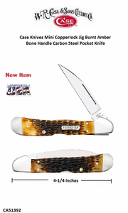 W.R. Case & Sons Cutlery CA51392 Case XX� Copperlock Jig Burnt Amber Bone Handle Carbon Steel Pocket Knife