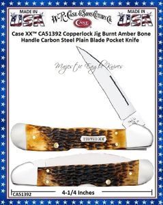 W.R. Case & Sons Cutlery CA51392 Case XX Copperlock Jig Burnt Amber Bone Handle Carbon Steel Pocket Knife
