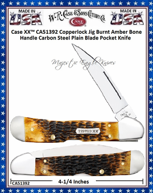 W.R. Case & Sons Cutlery CA51392 Case XX� Copperlock Jig Burnt Amber Bone Handle Carbon Steel Pocket Knife