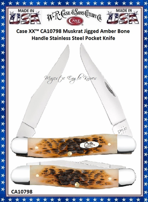 W.R. Case & Sons Cutlery CA10798 Case XX� Muskrat Jigged Amber Bone Handle Stainless Steel Pocket Knife