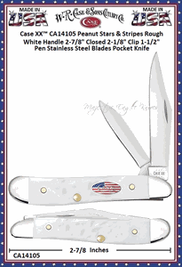 W.R. Case & Sons Cutlery CA14105 Case XX� Peanut Stars & Stripes Rough White Handle 2-7/8" Closed 2-1/8" Clip 1-1/2" Pen Stainless Steel Blades Pocket Knife