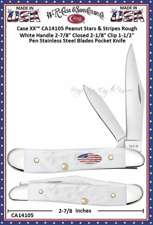 W.R. Case & Sons Cutlery CA14105 Case XX� Peanut Stars & Stripes Rough White Handle 2-7/8" Closed 2-1/8" Clip 1-1/2" Pen Stainless Steel Blades Pocket Knife