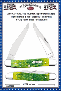 W.R. Case & Sons Cutlery CA27866  Case XX� Muskrat Jigged Green Apple Bone Handle 3-7/8" Closed 3" Clip Point 3" Clip Point Blade Pocket Knife