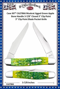 W.R. Case & Sons Cutlery CA27866  Case XX� Muskrat Jigged Green Apple Bone Handle 3-7/8" Closed 3" Clip Point 3" Clip Point Blade Pocket Knife
