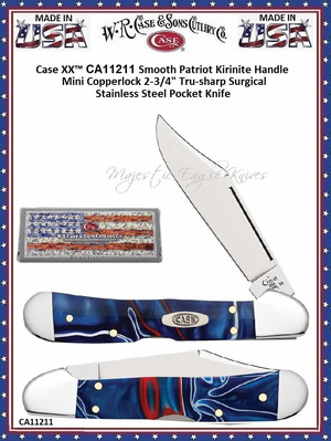 W.R. Case & Sons Cutlery CA11211 Case XX� Smooth Patriot Kirinite Handle Mini Copperlock 2-3/4" Tru-sharp Surgical Stainless Steel Pocket Knife