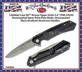 WR Case & Sons Cutlery CA64662 Case XX™ Kinzua Flipper Knife 3.4" CPM-S35VN Stonewashed Spear Point Plain Blade, Stonewashed Black Anodized Aluminum Handles WR Case & Sons Cutlery CA64662 Case XX™ Kinzua Flipper Knife 3.4" CPM-S35VN Stonewashed Spear Point Plain Blade, Stonewashed Black Anodized Aluminum Handles