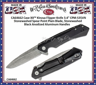 WR Case & Sons Cutlery CA64662 Case XX™ Kinzua Flipper Knife 3.4" CPM-S35VN Stonewashed Spear Point Plain Blade, Stonewashed Black Anodized Aluminum Handles WR Case & Sons Cutlery CA64662 Case XX™ Kinzua Flipper Knife 3.4" CPM-S35VN Stonewashed Spear Point Plain Blade, Stonewashed Black Anodized Aluminum Handles