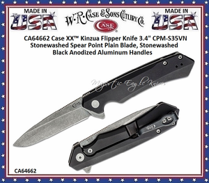 WR Case & Sons Cutlery CA64662 Case XX™ Kinzua Flipper Knife 3.4" CPM-S35VN Stonewashed Spear Point Plain Blade, Stonewashed Black Anodized Aluminum Handles WR Case & Sons Cutlery CA64662 Case XX™ Kinzua Flipper Knife 3.4" CPM-S35VN Stonewashed Spear Point Plain Blade, Stonewashed Black Anodized Aluminum Handles