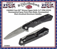 WR Case & Sons Cutlery CA64662 Case XX™ Kinzua Flipper Knife 3.4" CPM-S35VN Stonewashed Spear Point Plain Blade, Stonewashed Black Anodized Aluminum Handles WR Case & Sons Cutlery CA64662 Case XX™ Kinzua Flipper Knife 3.4" CPM-S35VN Stonewashed Spear Point Plain Blade, Stonewashed Black Anodized Aluminum Handles