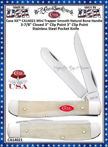 W.R. Case & Sons Cutlery CA14021 Case XX� Mini Trapper Smooth Natural Bone Handle 3-1/2" Closed 2-3/4" Clip 2-3/4" Spey Blade Stainless Steel Pocket Knife