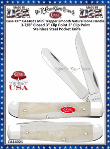 W.R. Case & Sons Cutlery CA14021 Case XX� Mini Trapper Smooth Natural Bone Handle 3-1/2" Closed 2-3/4" Clip 2-3/4" Spey Blade Stainless Steel Pocket Knife