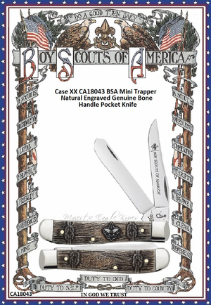 W.R. Case & Son's Cutlery CA18043BSA Case Boy Scouts of America Embellished Smooth Natural Bone Handle Mini Trapper Pocket Knife