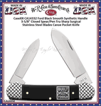 W.R. Case & Sons Cutlery CA14332 CaseXX "Built Ford Tough" Canoe Pocket Knife 3-5/8" Closed Mirror Polished Tru-Sharp Surgical Steel Blades. Nail Nicks. Ford Black Synthetic Smooth Handle  