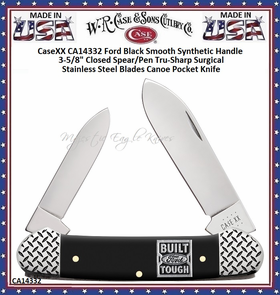 W.R. Case & Sons Cutlery CA14332 CaseXX "Built Ford Tough" Canoe Pocket Knife 3-5/8" Closed Mirror Polished Tru-Sharp Surgical Steel Blades. Nail Nicks. Ford Black Synthetic Smooth Handle W.R. Case & Sons Cutlery CA14332 CaseXX "Built Ford Tough" Canoe Pocket Knife 3-5/8" Closed Mirror Polished Tru-Sharp Surgical Steel Blades. Nail Nicks. Ford Black Synthetic Smooth Handle