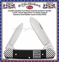 W.R. Case & Sons Cutlery CA14332 CaseXX "Built Ford Tough" Canoe Pocket Knife 3-5/8" Closed Mirror Polished Tru-Sharp Surgical Steel Blades. Nail Nicks. Ford Black Synthetic Smooth Handle  