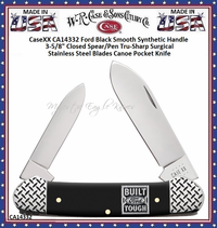 W.R. Case & Sons Cutlery CA14332 CaseXX "Built Ford Tough" Canoe Pocket Knife 3-5/8" Closed Mirror Polished Tru-Sharp Surgical Steel Blades. Nail Nicks. Ford Black Synthetic Smooth Handle  