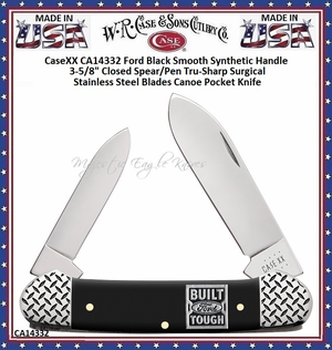 W.R. Case & Sons Cutlery CA14332 CaseXX "Built Ford Tough" Canoe Pocket Knife 3-5/8" Closed Mirror Polished Tru-Sharp Surgical Steel Blades. Nail Nicks. Ford Black Synthetic Smooth Handle W.R. Case & Sons Cutlery CA14332 CaseXX "Built Ford Tough" Canoe Pocket Knife 3-5/8" Closed Mirror Polished Tru-Sharp Surgical Steel Blades. Nail Nicks. Ford Black Synthetic Smooth Handle