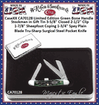 W.R. Case & Sons Cutlery CA70128 Case XX� Limited Edition Green Bone Handle Stockman in Gift Tin 3-5/8" Closed (6318 SS), Slipjoint (non-locking Tru-Sharp Stainless Steel Pocket Knife