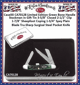 W.R. Case & Sons Cutlery CA70128 Case XX� Limited Edition Green Bone Handle Stockman in Gift Tin 3-5/8" Closed (6318 SS), Slipjoint (non-locking Tru-Sharp Stainless Steel Pocket Knife