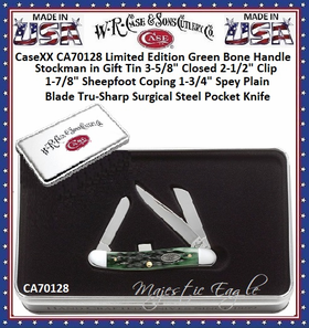 W.R. Case & Sons Cutlery CA70128 Case XX� Limited Edition Green Bone Handle Stockman in Gift Tin 3-5/8" Closed (6318 SS), Slipjoint (non-locking Tru-Sharp Stainless Steel Pocket Knife