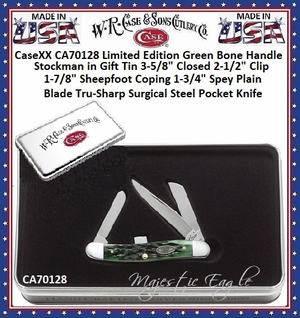 W.R. Case & Sons Cutlery CA70128 Case XX� Limited Edition Green Bone Handle Stockman in Gift Tin 3-5/8" Closed (6318 SS), Slipjoint (non-locking Tru-Sharp Stainless Steel Pocket Knife