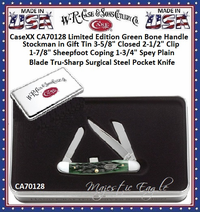 W.R. Case & Sons Cutlery CA70128 Case XX™ Limited Edition Green Bone Handle Stockman in Gift Tin 3-5/8" Closed (6318 SS), Slipjoint (non-locking Tru-Sharp Stainless Steel Pocket Knife W.R. Case & Sons Cutlery CA70128 Case XX™ Limited Edition Green Bone Handle Stockman in Gift Tin 3-5/8" Closed (6318 SS), Slipjoint (non-locking Tru-Sharp Stainless Steel Pocket Knife