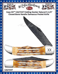 W.R. Case & Sons Cutlery CA27237 Case XX� Folding Hunter Jigged Burnt Bone Handle 5-1/4" Closed Damascus Pocket Knife 