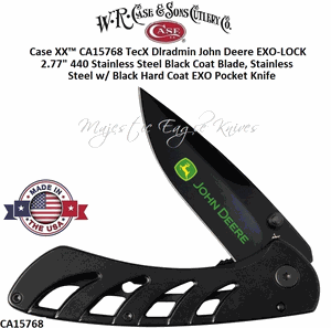 W.R. Case & Sons Cutlery CA15768 Case XX� TecX Dlradmin John Deere EXO-LOCK  2.77" 440 Stainless Steel Black Coat Blade, Stainless Steel w/ Black Hard Coat EXO