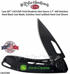 W.R. Case & Sons Cutlery CA15769 Case XX� TecX Dlradmin John Deere 2.7" 440 Stainless Steel Black Coat Blade, Stainless Steel w/Black Hard Coat Dinero