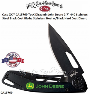 W.R. Case & Sons Cutlery CA15769 Case XX� TecX Dlradmin John Deere 2.7" 440 Stainless Steel Black Coat Blade, Stainless Steel w/Black Hard Coat Dinero