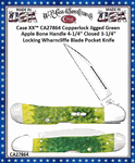 W.R. Case & Sons Cutlery CA27864 Case XX� Copperlock Jigged Green Apple Bone Handle 4-1/4" Closed 3-1/4" Locking Wharncliffe Blade Pocket Knife 