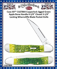 W.R. Case & Sons Cutlery CA27864 Case XX� Copperlock Jigged Green Apple Bone Handle 4-1/4" Closed 3-1/4" Locking Wharncliffe Blade Pocket Knife 