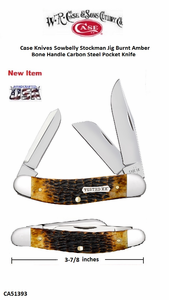W.R. Case & Sons Cutlery CA51393 Case XX� Sowbelly Jig Burnt Amber Bone Handle Carbon Steel Pocket Knife