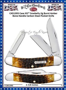 W.R. Case & Sons Cutlery CA51393 Case XX Sowbelly Jig Burnt Amber Bone Handle Carbon Steel Pocket Knife