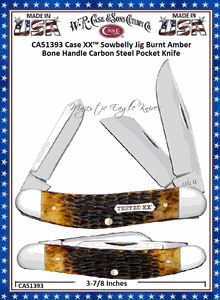 W.R. Case & Sons Cutlery CA51393 Case XX� Sowbelly Jig Burnt Amber Bone Handle Carbon Steel Pocket Knife