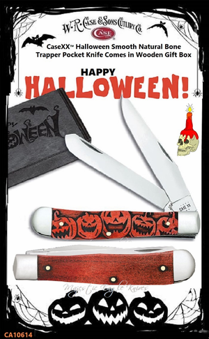 W.R. Case & Sons Cutlery CA10614 Case XX™ Jack-O-Lanterns Orange Bone Trapper 4-1/8" Closed 3 1/4" Clip, 3 1/4" Spey Spey Plain Blades Tru-Sharp Surgical Stainless Steel Pocket Knife W.R. Case & Sons Cutlery CA10614 Case XX™ Jack-O-Lanterns Orange Bone Trapper 4-1/8" Closed 3 1/4" Clip, 3 1/4" Spey Spey Plain Blades Tru-Sharp Surgical Stainless Steel Pocket Knife