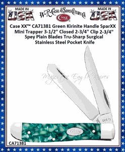 W.R. Case & Sons Cutlery CA71381 Case XX� Mini Trapper Green Sparxx Kirinite Sparx Handle Tru-Sharp Stainless Steel Pocket Knife