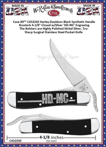 W.R. Case & Sons Cutlery CA52242 Case XX� Harley-Davidson Black Synthetic Handle Russlock 4-1/8" Closed 2-3/4" Locking Clip(w/thumb Lever w/ The Bolsters are Highly Polished Nickel Silver, Tru-Sharp Surgical Stainless Steel Pocket Knife 