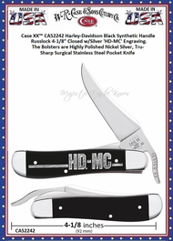 W.R. Case & Sons Cutlery CA52242 Case XX™ Harley-Davidson Black Synthetic Handle Russlock 4-1/8" Closed 2-3/4" Locking Clip(w/thumb Lever w/ The Bolsters are Highly Polished Nickel Silver, Tru-Sharp Surgical Stainless Steel Pocket Knife W.R. Case & Sons Cutlery CA52242 Case XX™ Harley-Davidson Black Synthetic Handle Russlock 4-1/8" Closed 2-3/4" Locking Clip(w/thumb Lever w/ The Bolsters are Highly Polished Nickel Silver, Tru-Sharp Surgical Stainless Steel Pocket Knife